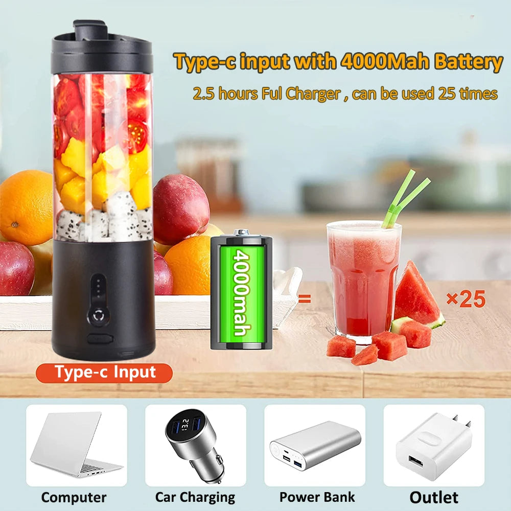 Mini Portable Blender Electric Fruit Juicer Smoothie Orange Fresh Juice Blender Multifunction Rechargeable Portable Mixer